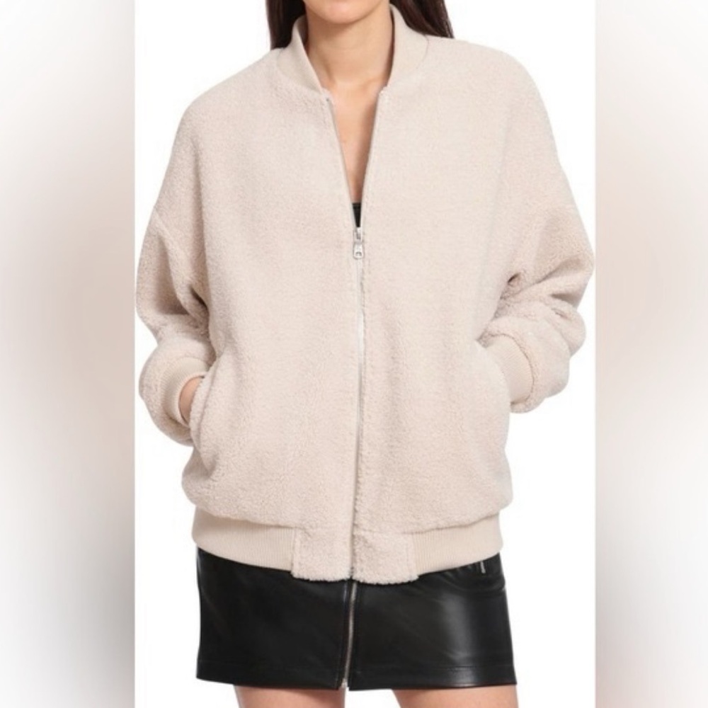 Avec Les Filles Cream Teddy Bomber Jacket